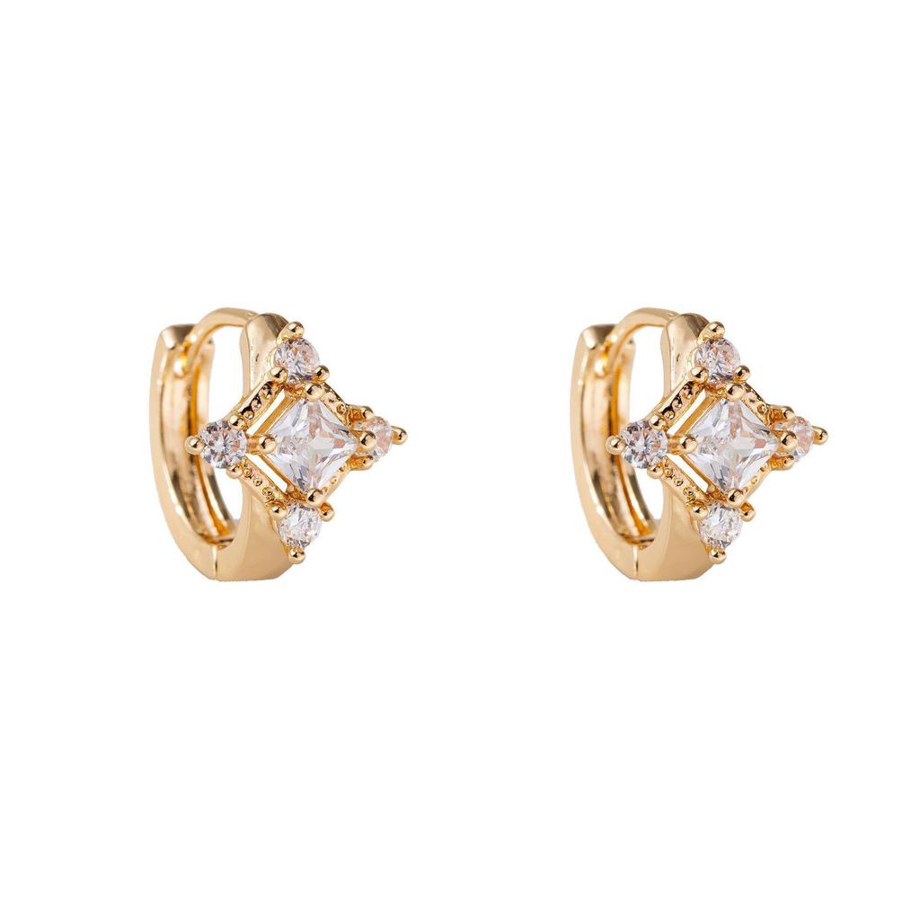 European and American INS Style Square Diamond Earrings - Shiny Copper-Plated Zircon Cross Star Micro-Inlaid Studs.
