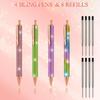 Bling Pens for Women, 4Pcs Colorful Rhinestone Pen and 8Pcs Black Ink Retractable Refills for Girl (0.7mm)