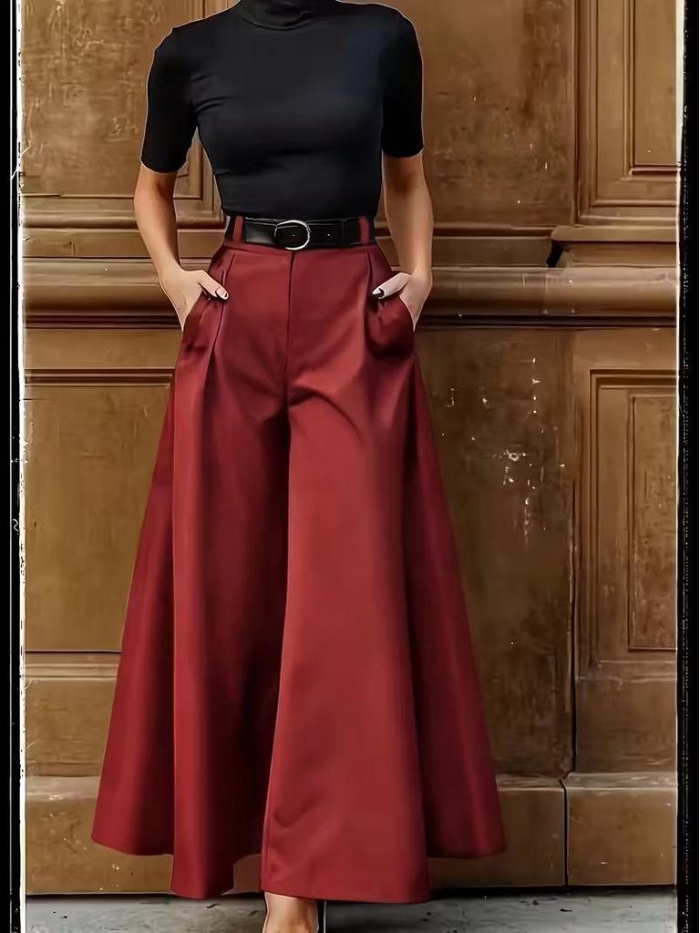 Women's High-Waisted Drapey Cotton Linen Culottes - Artistic Wide-Leg Cropped Pants for Spring/Autumn 2024