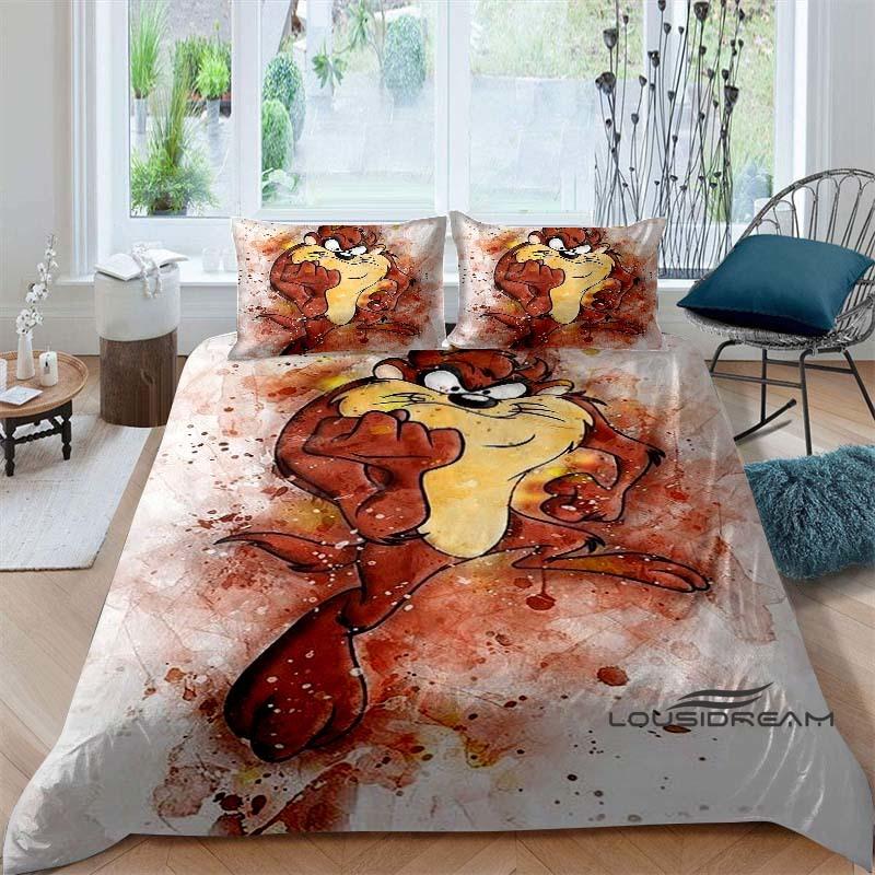 Cartoon T-Tasmanian Devil bedding set, printed single duvet cover and pillowcase three-piece set, children's and adult sizes.002