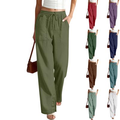 Women’s Wide Leg Drawstring Waist Pants Loose Fit Lightweight Casual Trousers with Pockets for Everyday Wear
