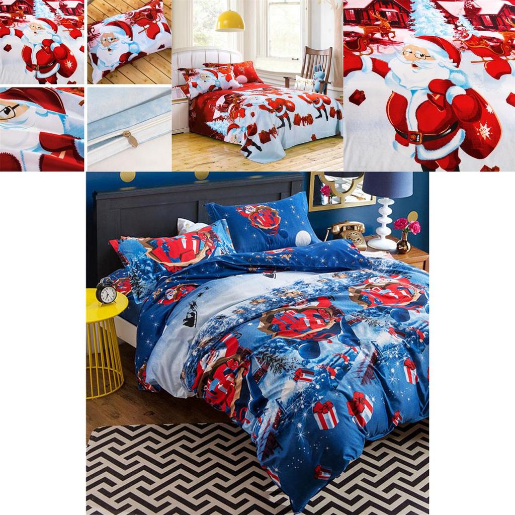Cozy Holiday Quilt Cover And Pillow Case Set With Vibrant Santa Claus Patterns