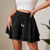 Women's Fashionable Solid Color Ruffle Edge Elastic Waist Drawstring Sports Casual Half Length Skirt Pants