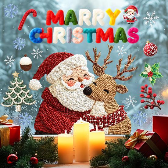 Christmas Window Stickers Santa Clauds Elk Decals Waterproof PVC Christmas Tree