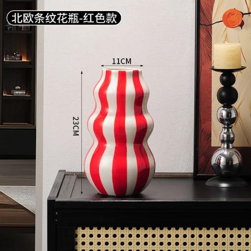 European Ceramic Vertical Striped Vase Water-based Flower Arrangement Container Striped Floral Vase for Room and Dining Table