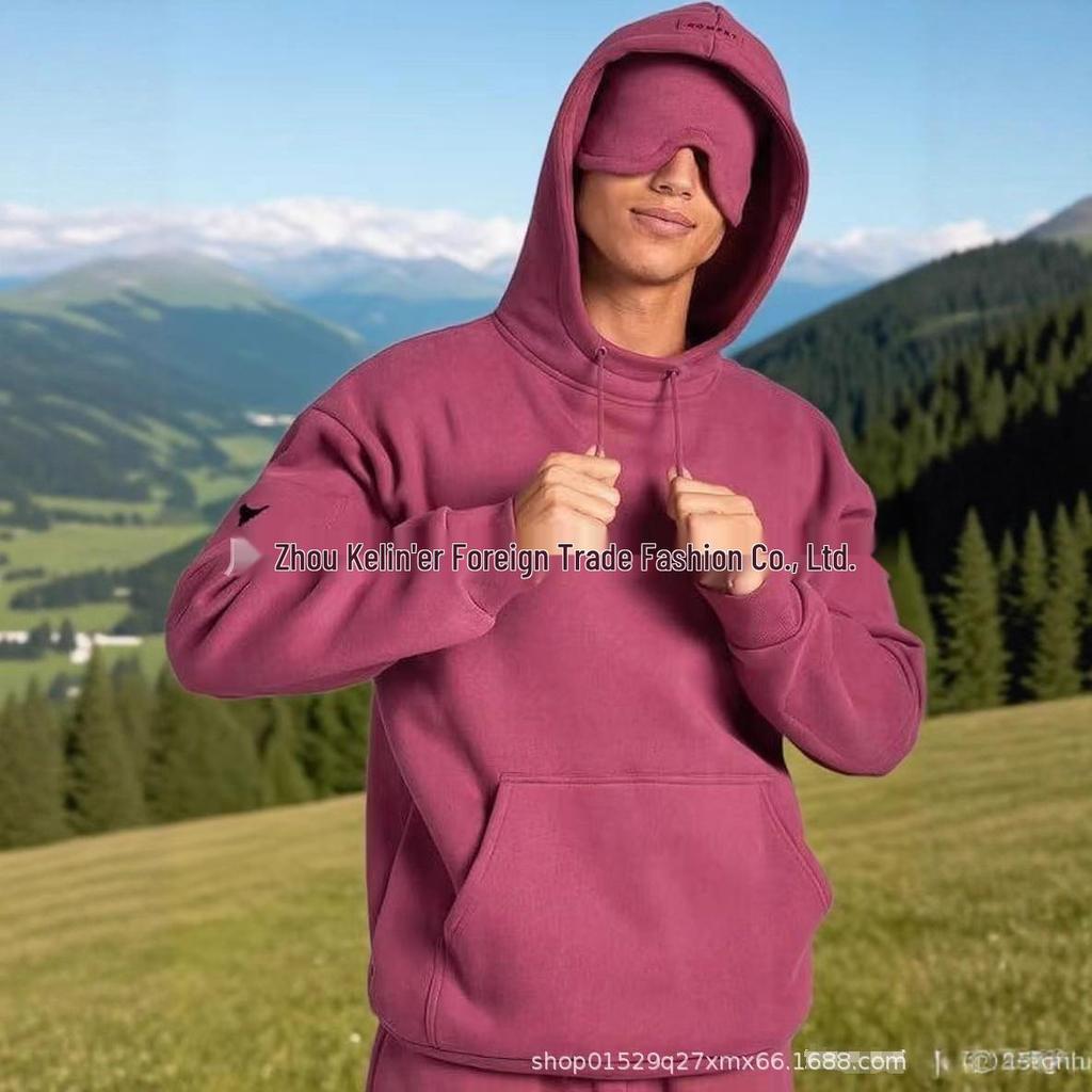 Autumn/Winter 2025 Solid Color Hoodie Set with Built-in Eye Mask