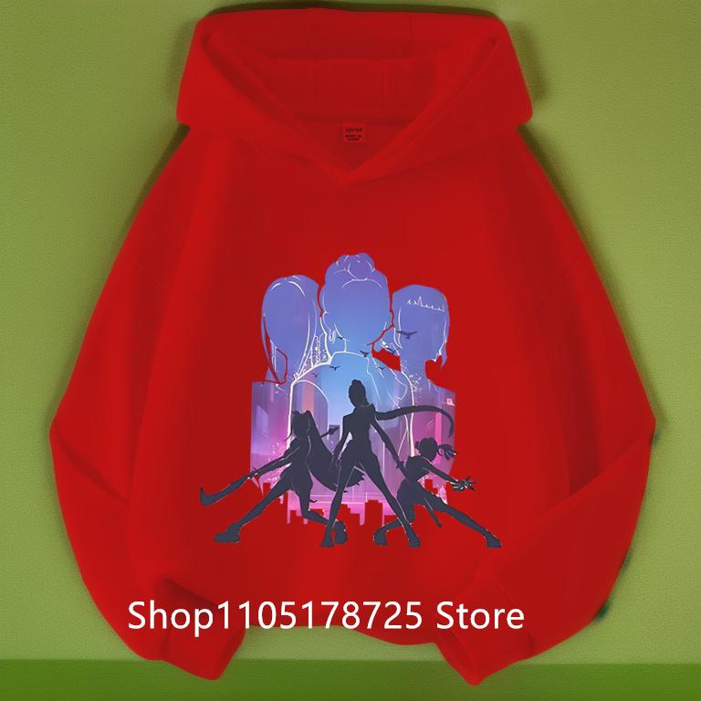 

KPop Demon Hunters Huntrix Hoodie Baby Girls Boys Fashion Sweatshirt Harajuku Long Sleeve Pullover Kids New Cartoon Tops 160