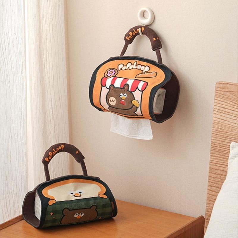 Space Saving Wall Mount Tissue Holder Cartoon Pattern Oxfords Cloth Construction for Multiple Location Access