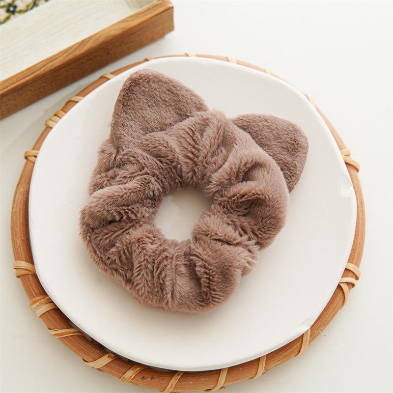 2005 Winter New Plush Fabric Scrunchie for Women, Simple Cat Ear Headband, Versatile Elastic Hair Tie