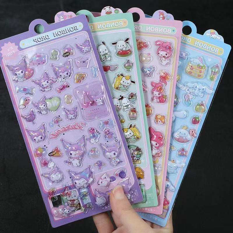 10pcs Kuromi Pochacco Cinnamoroll Cartoon Relief Fun Stickers 3d Stickers Cute Stereo Stickers Children Handmade Diy Accessories