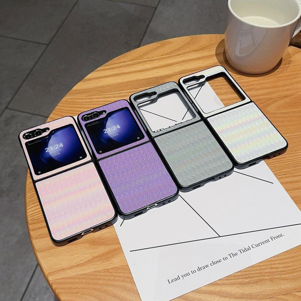 For Samsung Galaxy Z Flip7 FE 5G/Z Flip6 5G/Z Flip5 5G Case Two-Piece Design Leather+PC Laser Grid Phone Cover