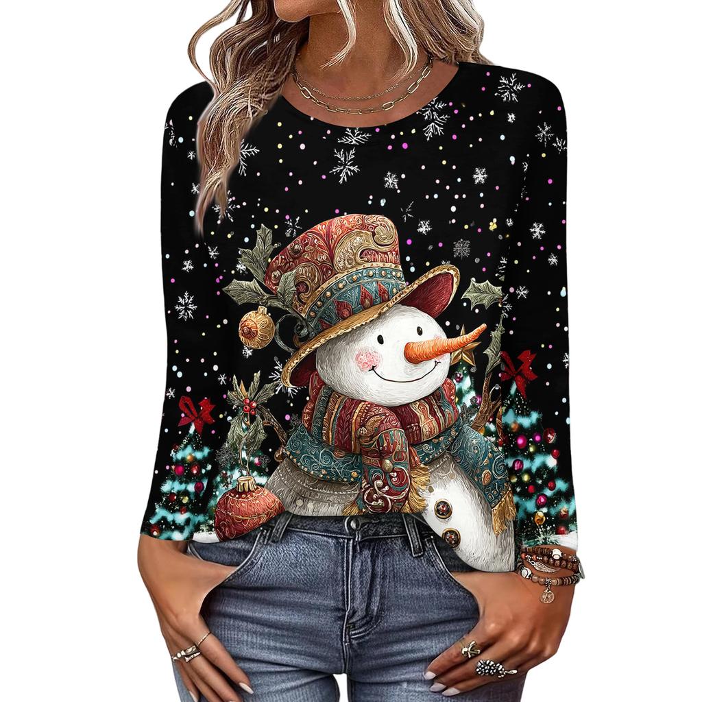 Langermede skjorter for kvinner Søt trykk grafisk t-skjorte Bluser Uformell Pluss størrelse Basic Topper Pullover