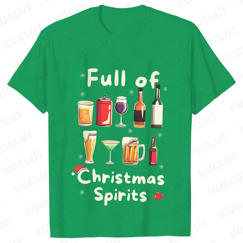 Funny Christmas Party T-Shirt Full of Christmas Spirits Tees Merry Xmas Drinking Gift for Men Clothing Casual Short Sleeve Tops