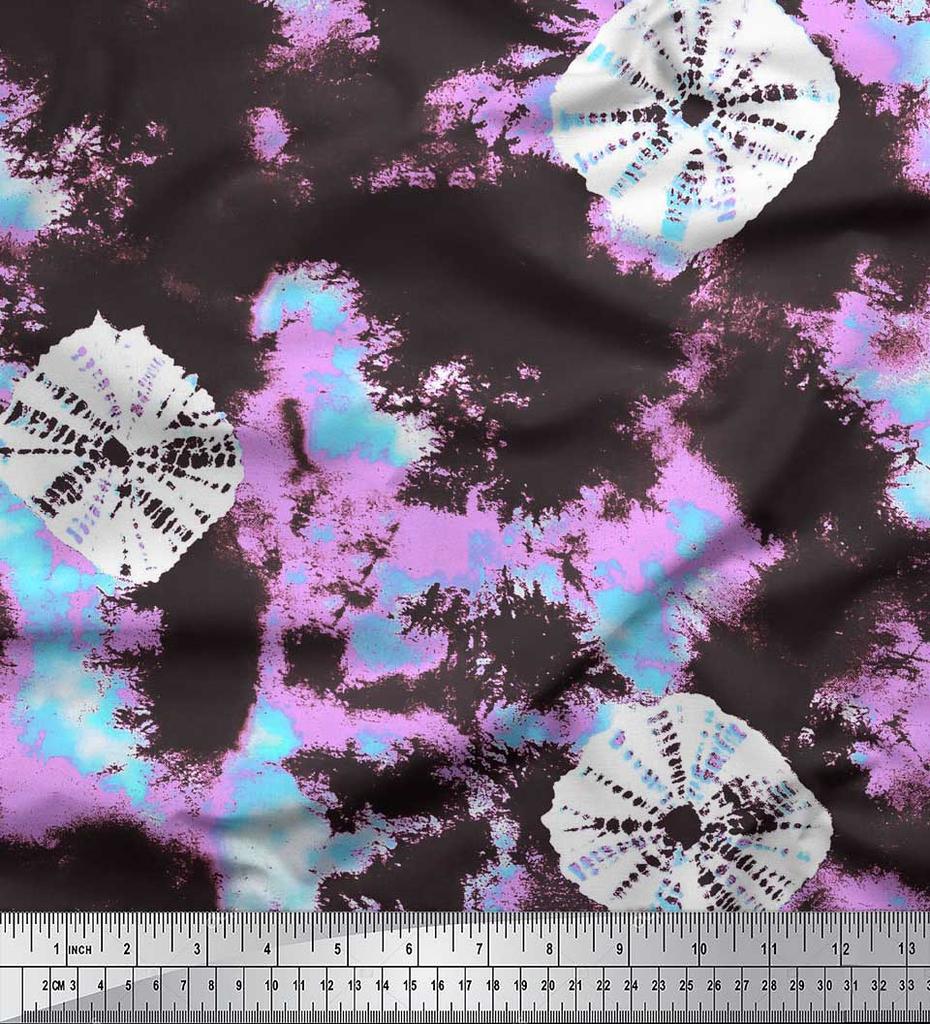 Soimoi Brown Poly Crepe Fabric Bandhani Tie-Dye Printed Fabric 1 Yard 42 Inch