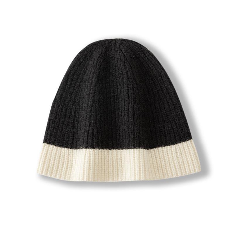 

Cashmere Autumn and Winter New Style Women s High End Color Blocking Knitted Warm Fashion Heavyweight Baotou Fisherman Casual Hat one size
