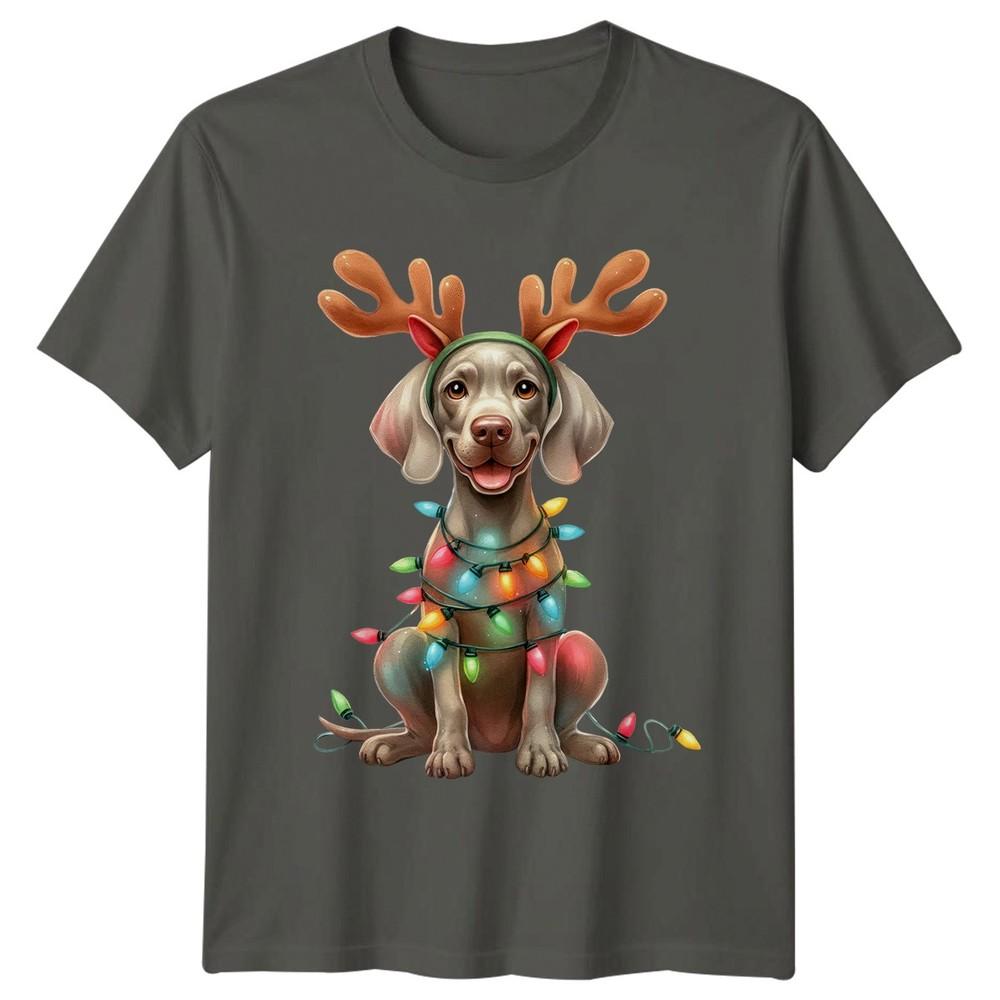 Dog Christmas Lights Reindeer Antlers Holiday Unisexs TShirt Unisexs Tee Graphic S
