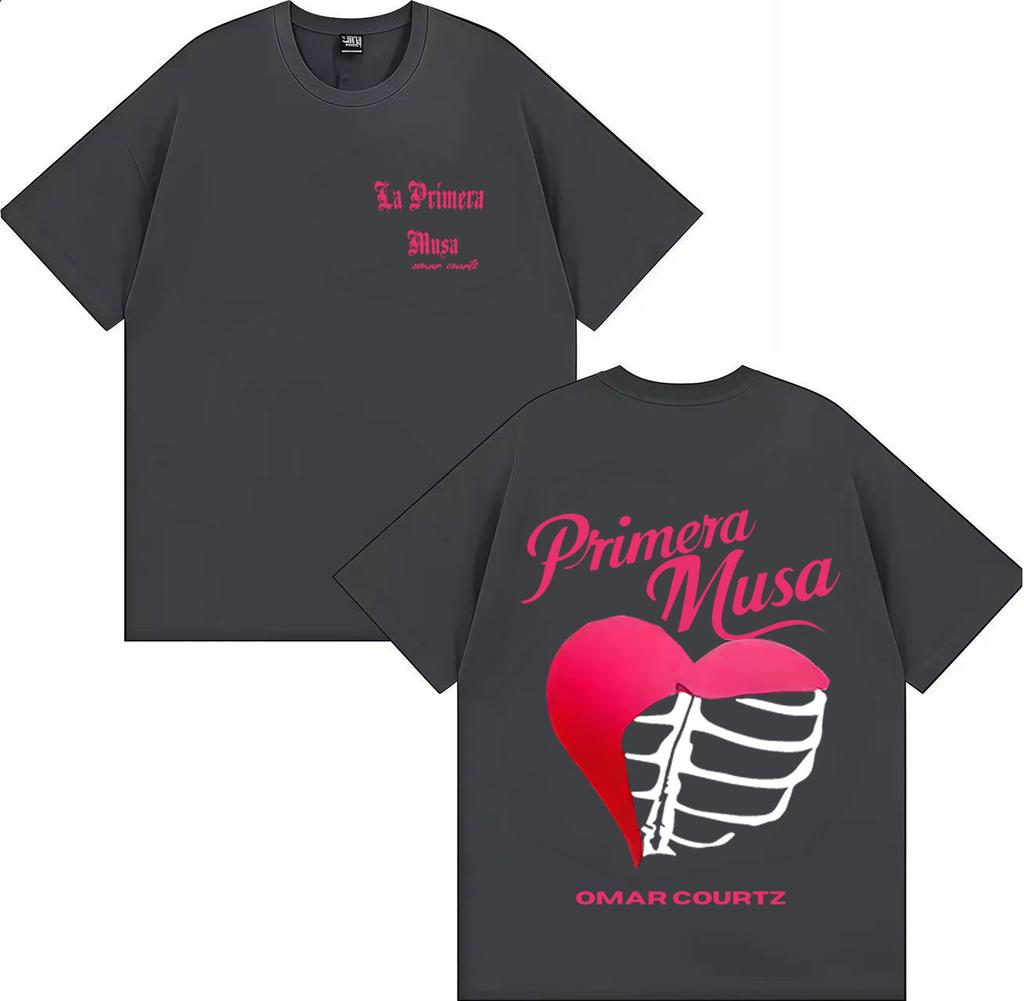 Singer Omar Courtz Primera Musa 2025 Heart Humor T Shirt Men Tops Gothic Short Sleeve T Shirt Summer Oversized Tshirt Streetwear