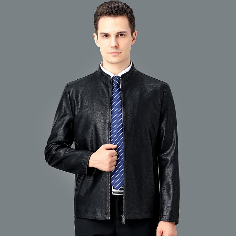 Jaqueta de couro para meia-idade e idosos, primavera e outono, tamanho grande, jaqueta única plus veludo, estilo fino