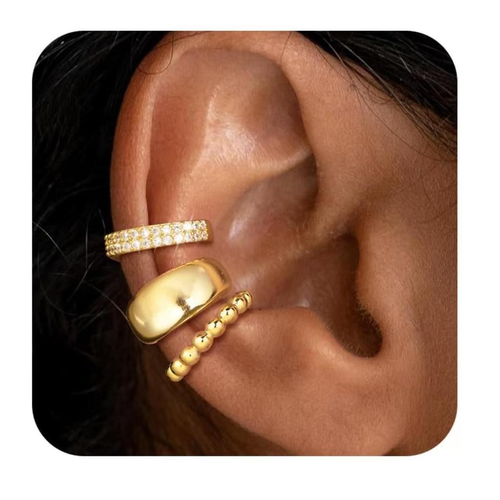 Gold-Plated Brass Smooth Large Hoop Fashion Ear Cuff Set for Women