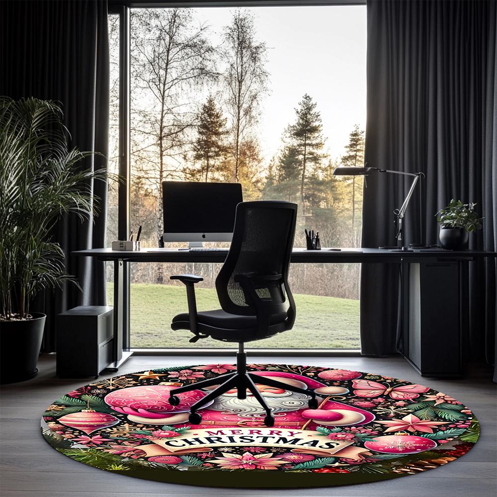 Christmas Santa Claus Printed Round Rug Carpet Chair Rug Area Rug Entryway Doormats,for Office Chair Living Room Bedroom Kitchen Room.