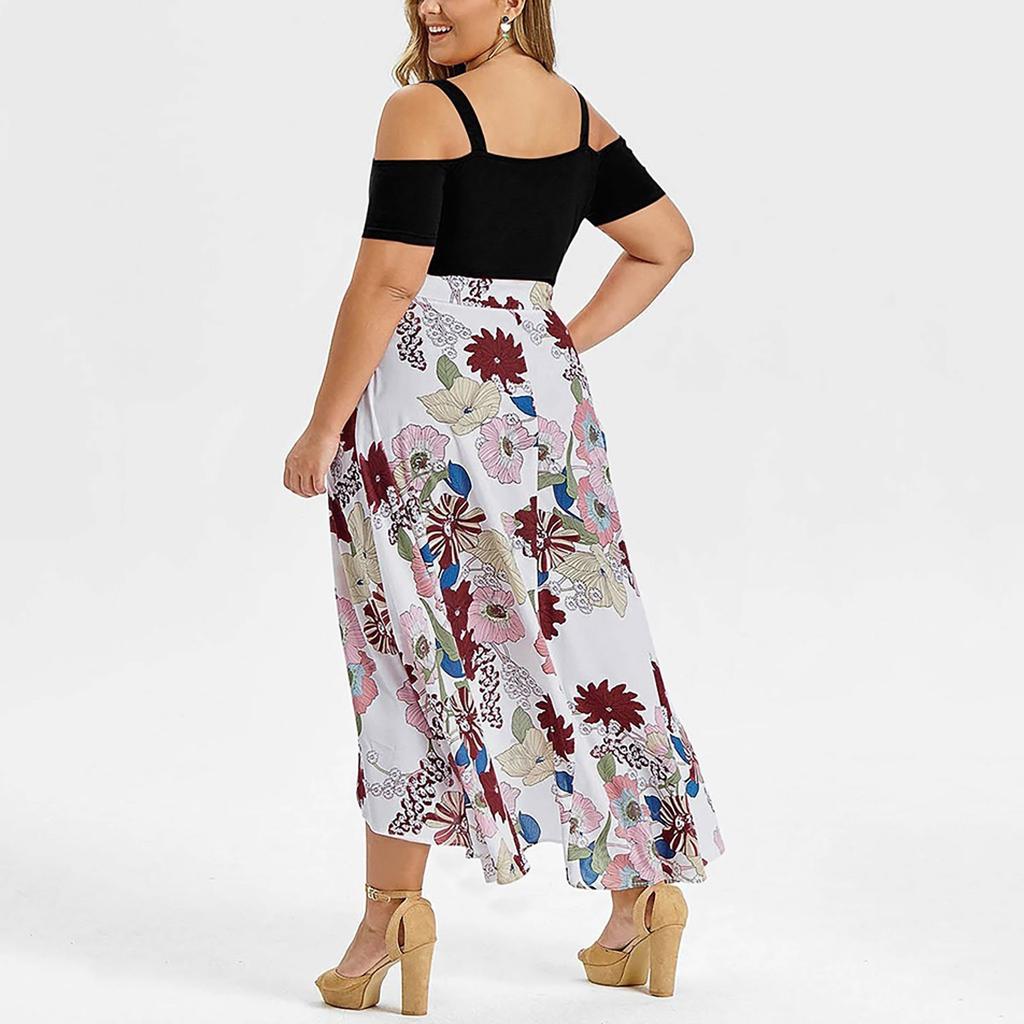 Women's Plus Size Bbohemian Print Off-the-shoulder High-waist Irregular Dress