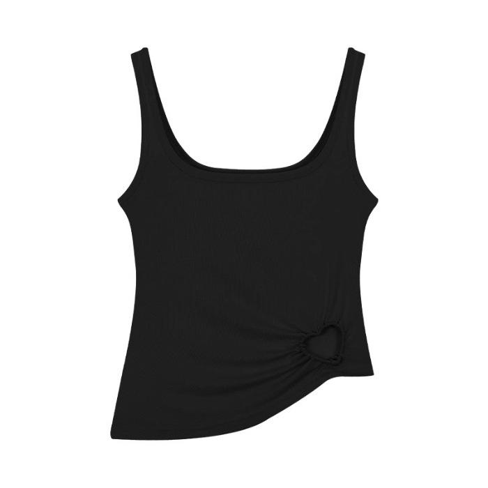 Two-piece set, hollow sling vest, women's summer design, slim-fitting short back-wrapped top