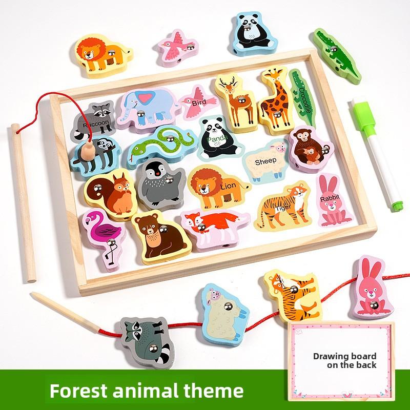 Kleinkind Magnetisches Angelspiel Montessori Früherziehungsspiel Holzperlen Einfädelspiel Puzzlebrett für Kinder Geschenke Alter 3+