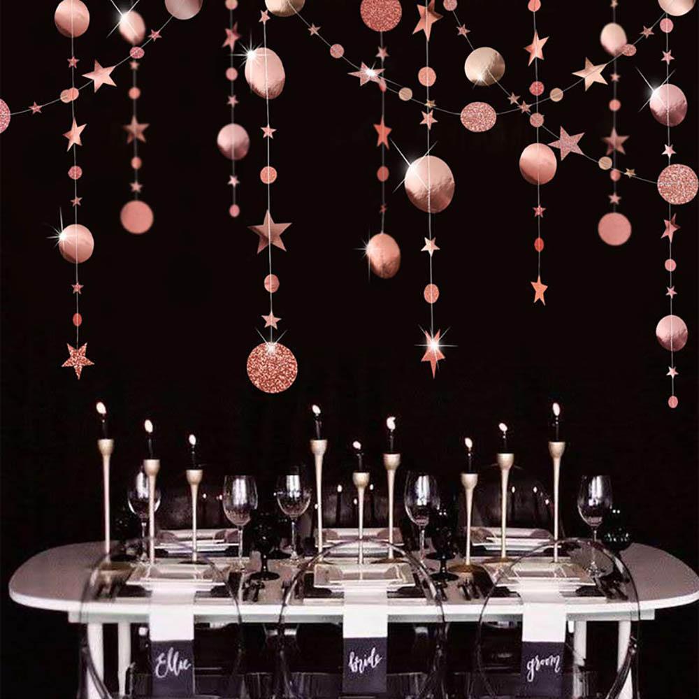 

4M блискуча дзеркальна зірка кругла струна з круглою сяючою гірляндою для весілля Різдво День народження Вітрина Випускна вечірка Висячі прикраси Декор рожевий колір золота