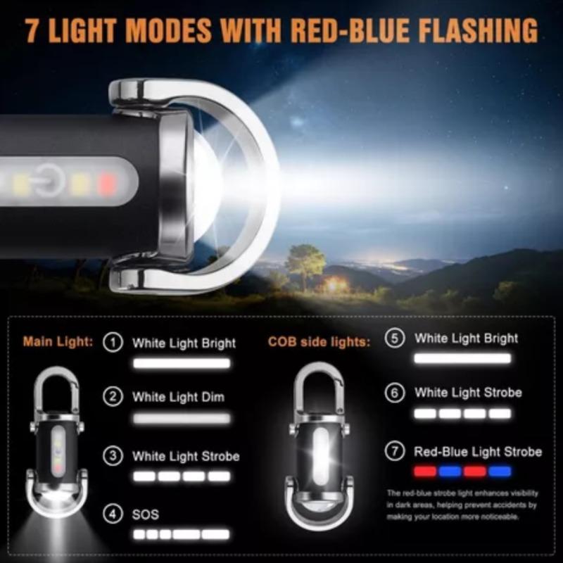 Keychain Flashlights EDC Mini Flashlights COB Keychain Work Light Flashlights 7 Light Modes