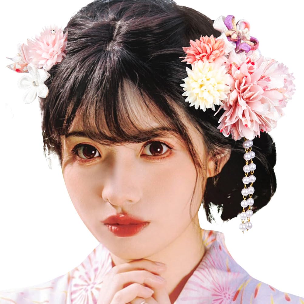 Hair Ornament Set for and Includes a Hair Clip and Available In 4 Colors 2-Piece Yukata, Shichi-Go-San, Coming-of-Age Ceremonies, Furisode, Hakama,