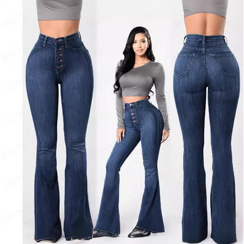 High Waist Stretch Wide Leg Jeans Women Comfortable Office Casual Trousers Slim Fit Flared Denim Pants