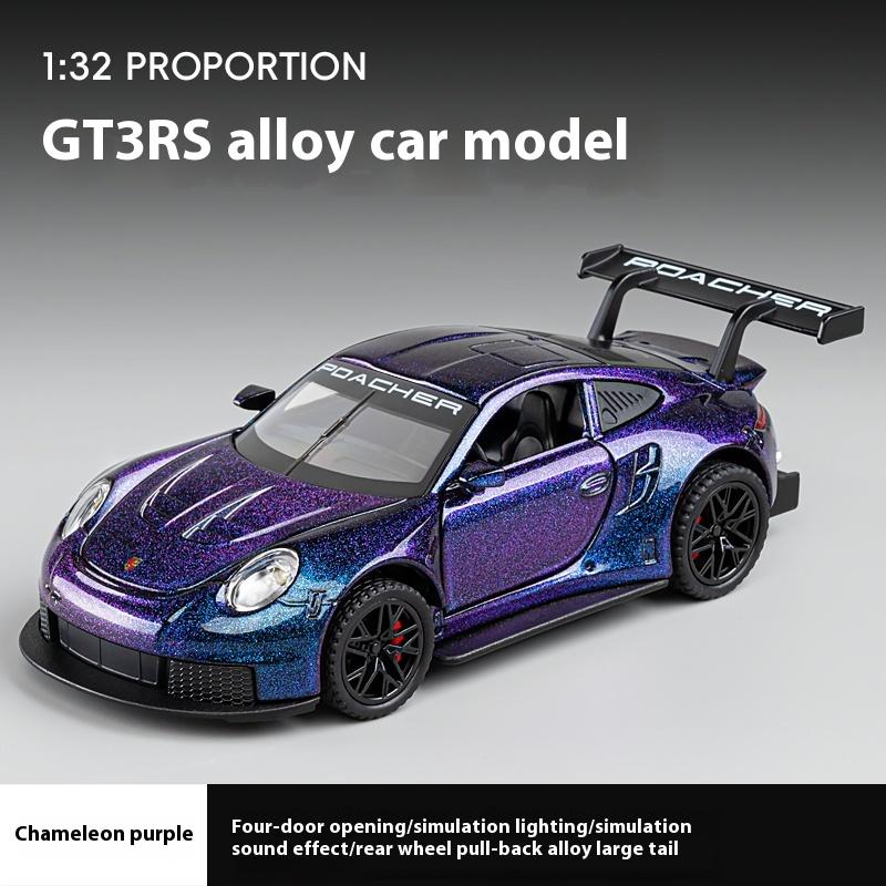 1/32 Porsche GT3 RS Supercar Alloy Diecast Metal Model Computer Desktop Ornaments Sound & Light Toy Children Birthday Toy Gift