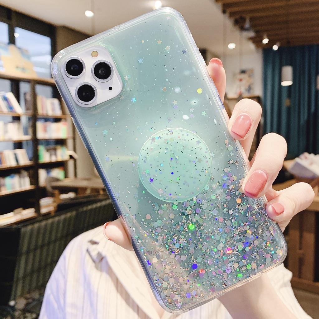 Star glitter Epoxy is suitable for Apple 13 mobile phone pro max iPhone12 mobile phone case 14-color female bracket.