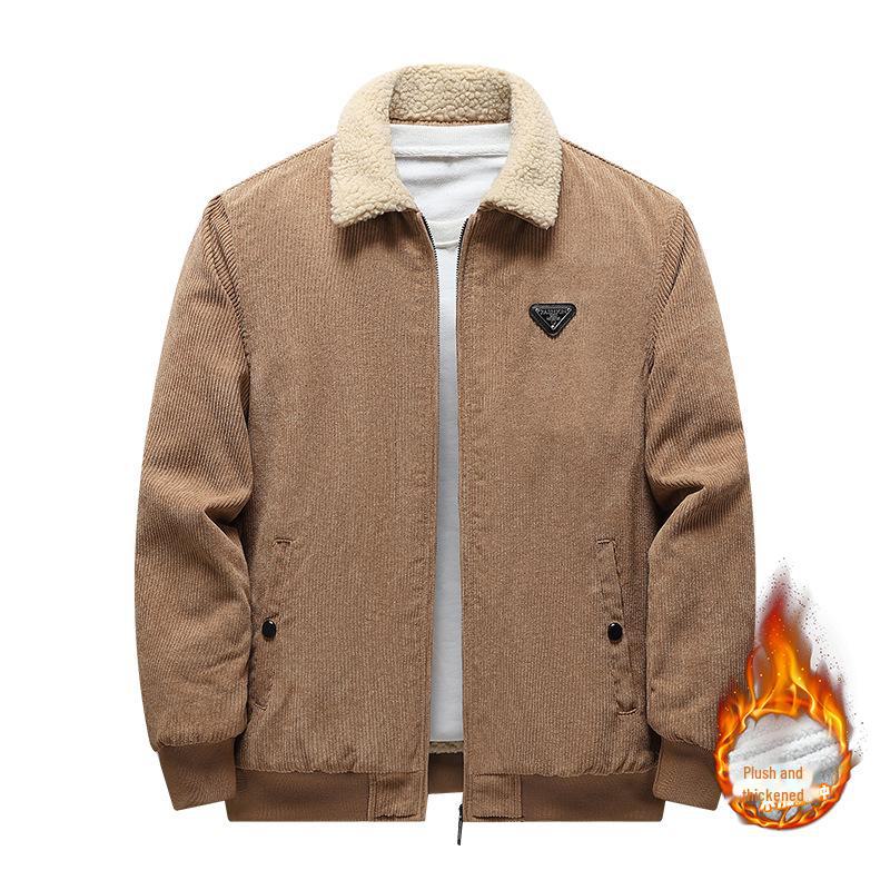 Men's Trendy Corduroy Cotton Jacket with Velvet Lining - Large Size, Autumn/Winter 2023 Edition.