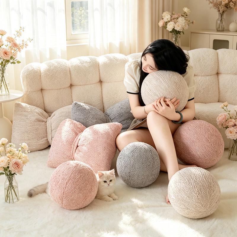 Nordic Style Round Ball Cushion Velvet Seat Pouf Stuffed Throw Pillow Room Sofa Decor Soft Ball Cushion Waist Back Cushions