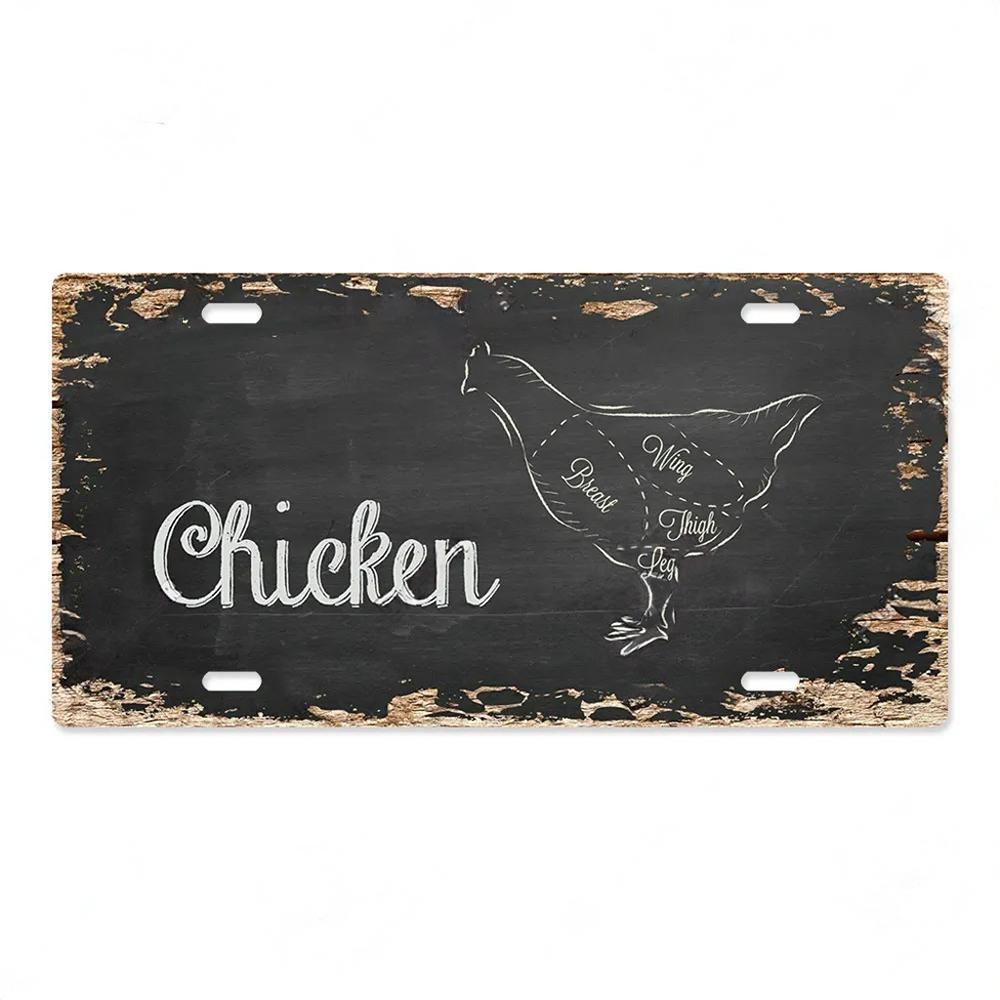 Vintage Metal Chicken Licenses Plate Signs Decor Plaque Metal Decoration for Hen House Door Farmhouse