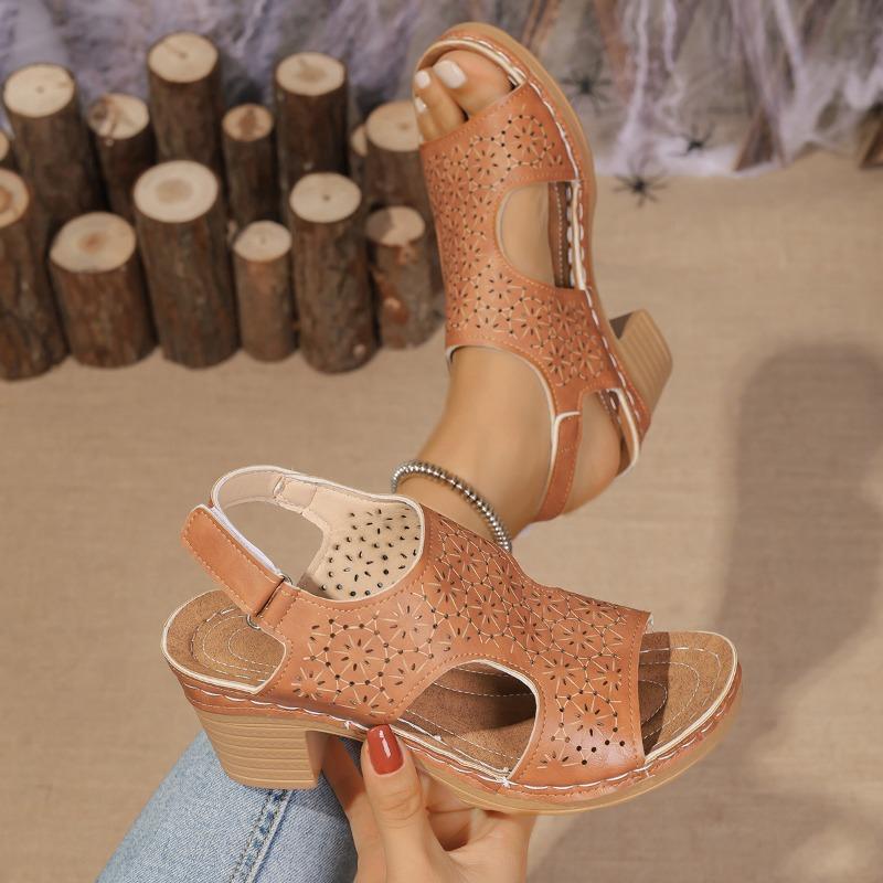 High-heeled Sandals Women's Large-size Cool Slippers Thick-soled Fish Mouth Sandals Women's Hollow Buckle Fashion Sandals Women