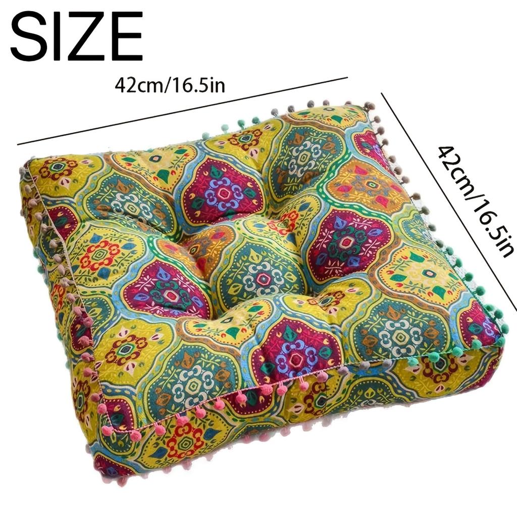 Boho Moroccan Floor Cushion, Thick Soft Square Seat Pillow, Comfortable Meditation Mat for Tatami, Living Room & Home Decor