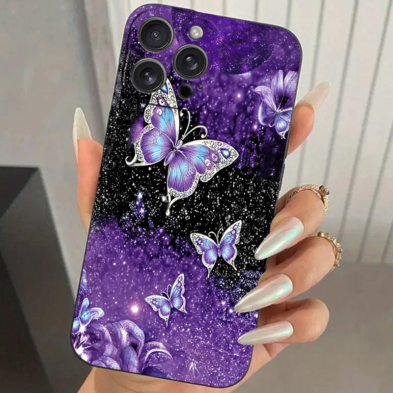 Dreamy Purple Butterfly Starry Sky Phone Case Suitable for iPhone 17 16 15 14 13 12 11 Pro Max Plus Anti Drop and Anti Shock