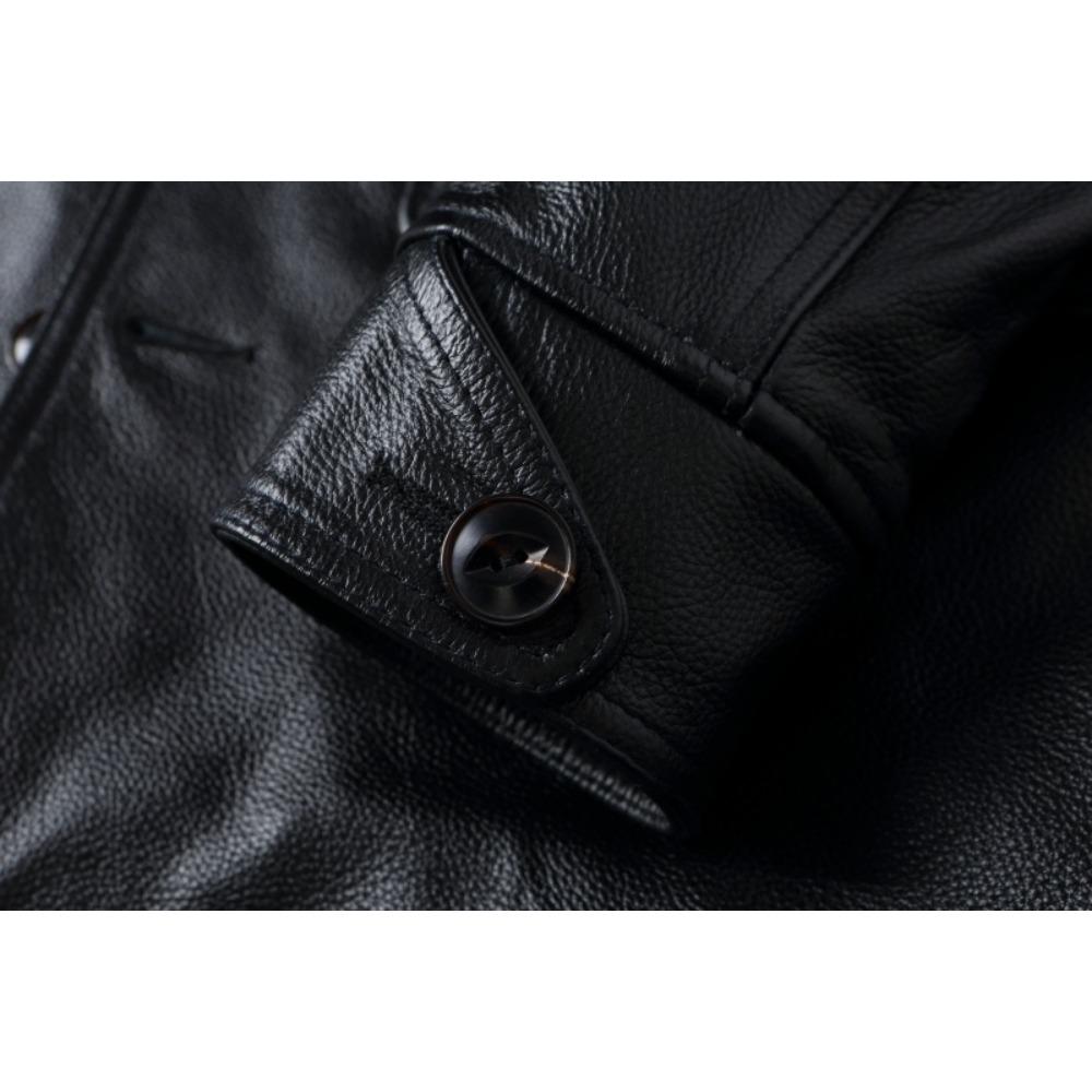 Chinese Size Men Leather Coat Genuine Soft Cowhide Leather Classic Turn Down Collar Leather Jackets For Men Clothing Autumn