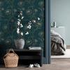 Gold Line Floral Peel And Stick Wallpaper Dark Blue Self Adhesive Waterproof Wallpaper Removable Bathroom Kitchen Contact Paper