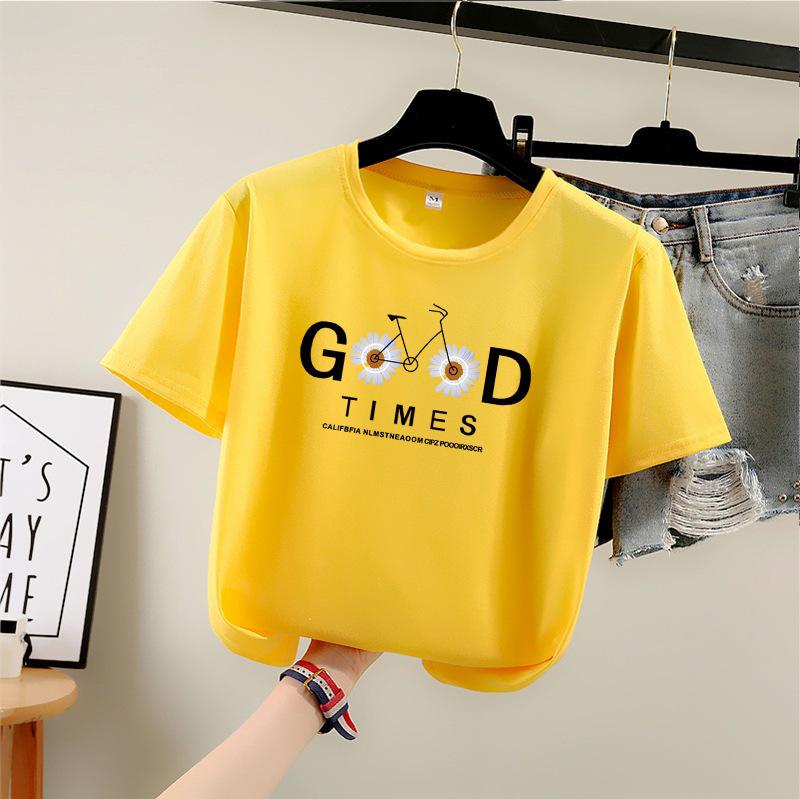 

2025 Summer Korean Style Cartoon Print Women s Plus Size Round Neck Short Sleeve T-shirt 2XL жовтий