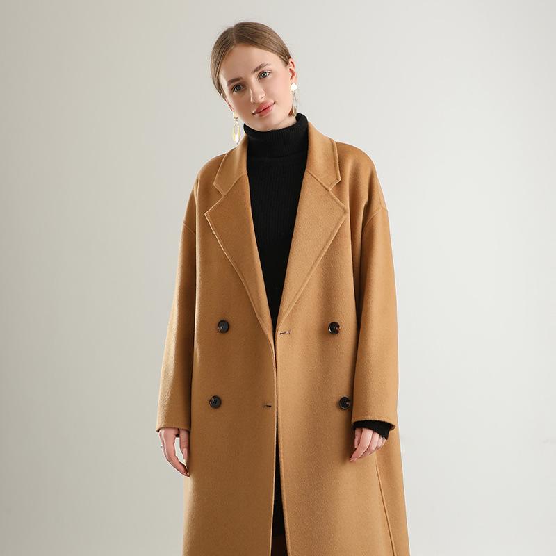 2024 Autumn Double-Breasted Woolen Women's Mid-Length Loose Coat