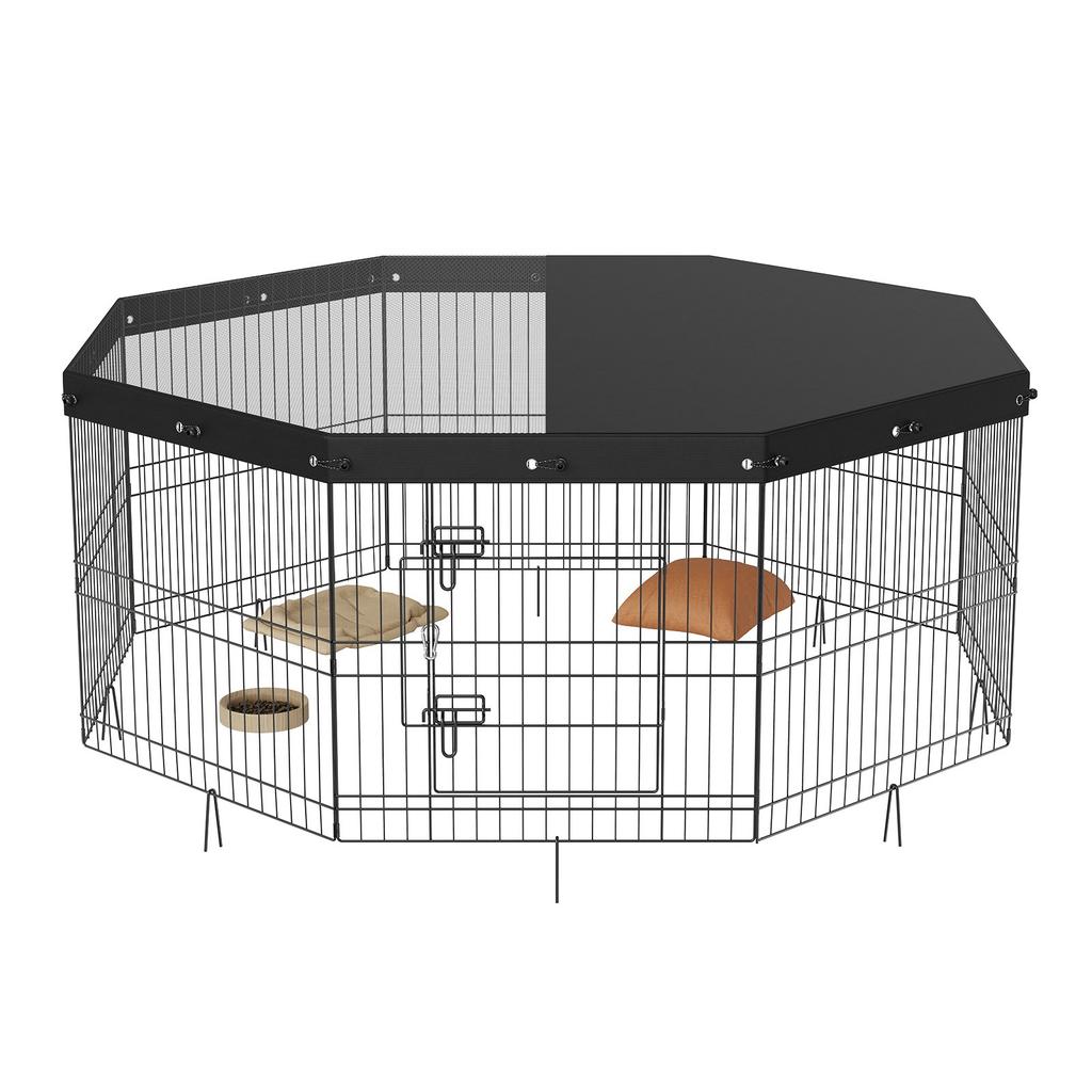 VEVOR Dog Playpen, 8 Panels Foldable Metal Dog Exercise Pen with Top Cover, 24" H Pet Fence Puppy Crate Kennel with Ground Stakes