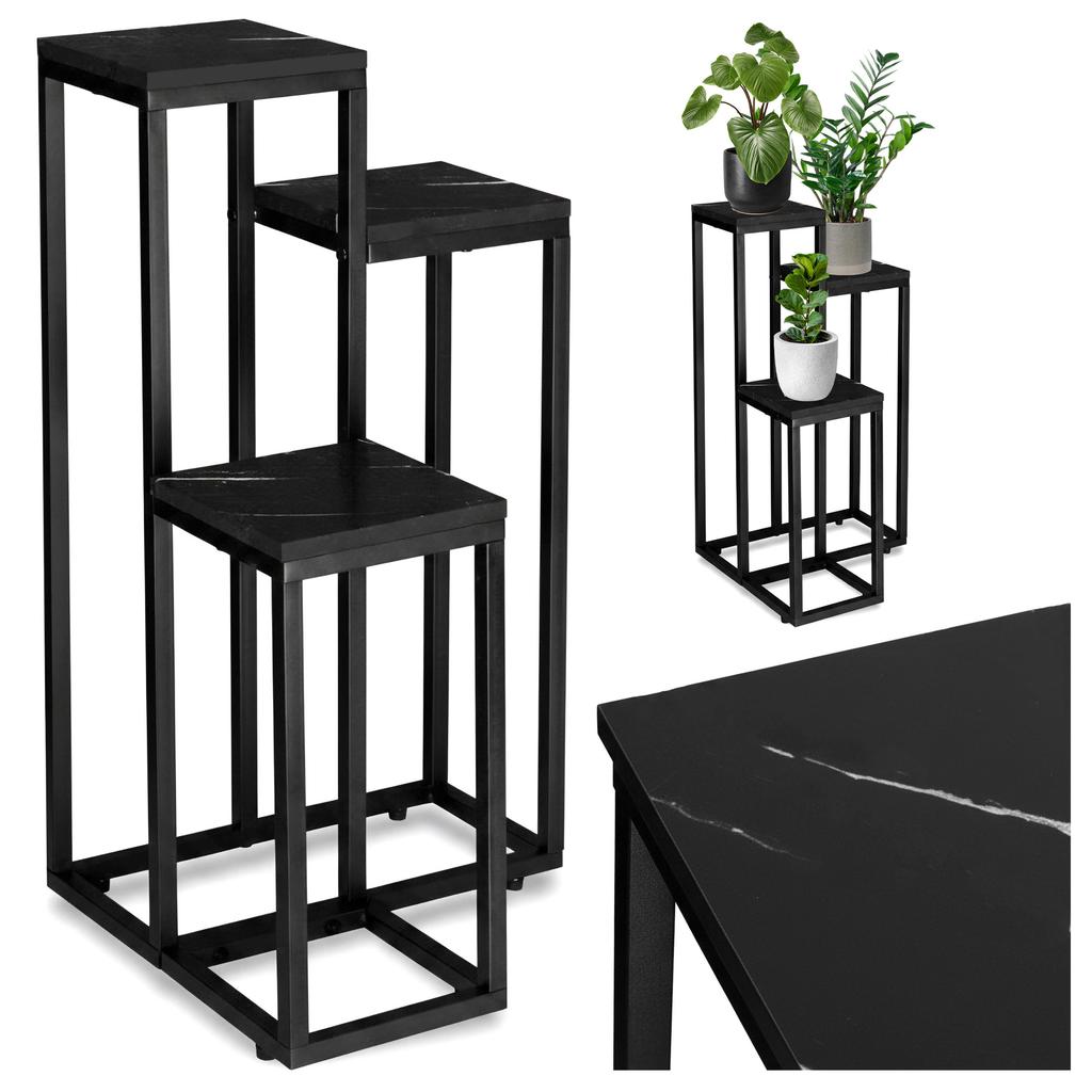 Black Marble Metal Standing Flower Stand for Flowers and Decorative Pots