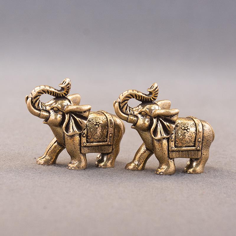 Copper Lucky Elephant Small Ornaments Brass Blessing Elephant Miniature Figurine Antique Bronze Animal Statue