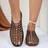 Hollow-Out Flat Open-Toe Mesh Crystal Sandals for Women, Summer Beach Casual Jelly Shoes