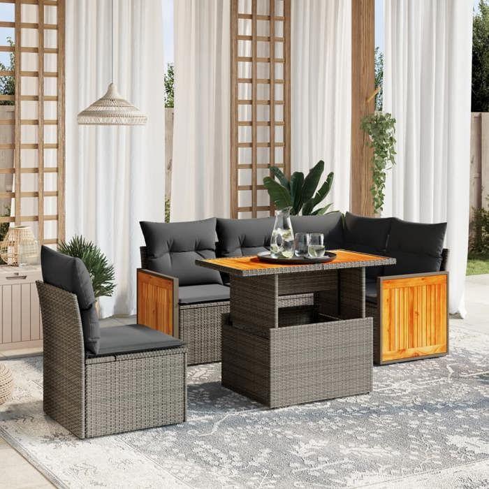 VidaXL Salon de Jardin avec Coussins 6 pcs, Canapés de Terrasse, Ensemble de Meubles de Patio, Mobilier d'Extérieur, Beige 3273965