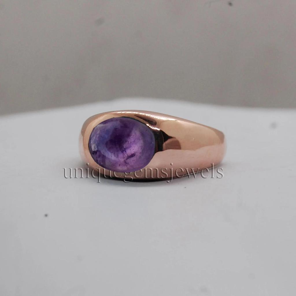 Oval Cab Purple Fluorite Sterling Silver Rose Gold Fill Ring Jewelry, Handmade Artisan Ring Jewelry