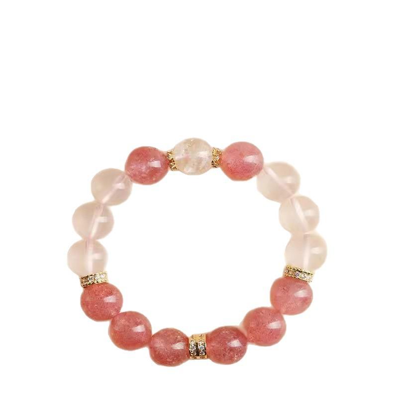 Peach Blossom Natural Pink Crystal Strawberry Crystal Bracelet for Women, New Chinese Style White Crystal Fortune Bead Peach Blossom Attracting